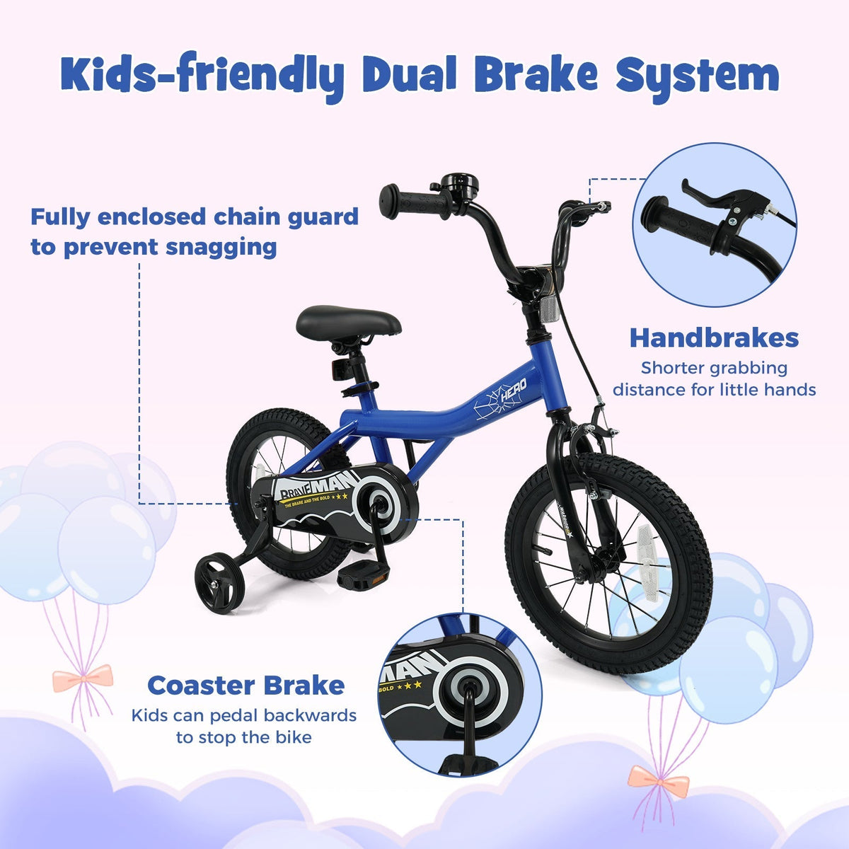 Kids Bike 14-Inch with Removable Training Wheels NavyKids BikeTorqelo.com