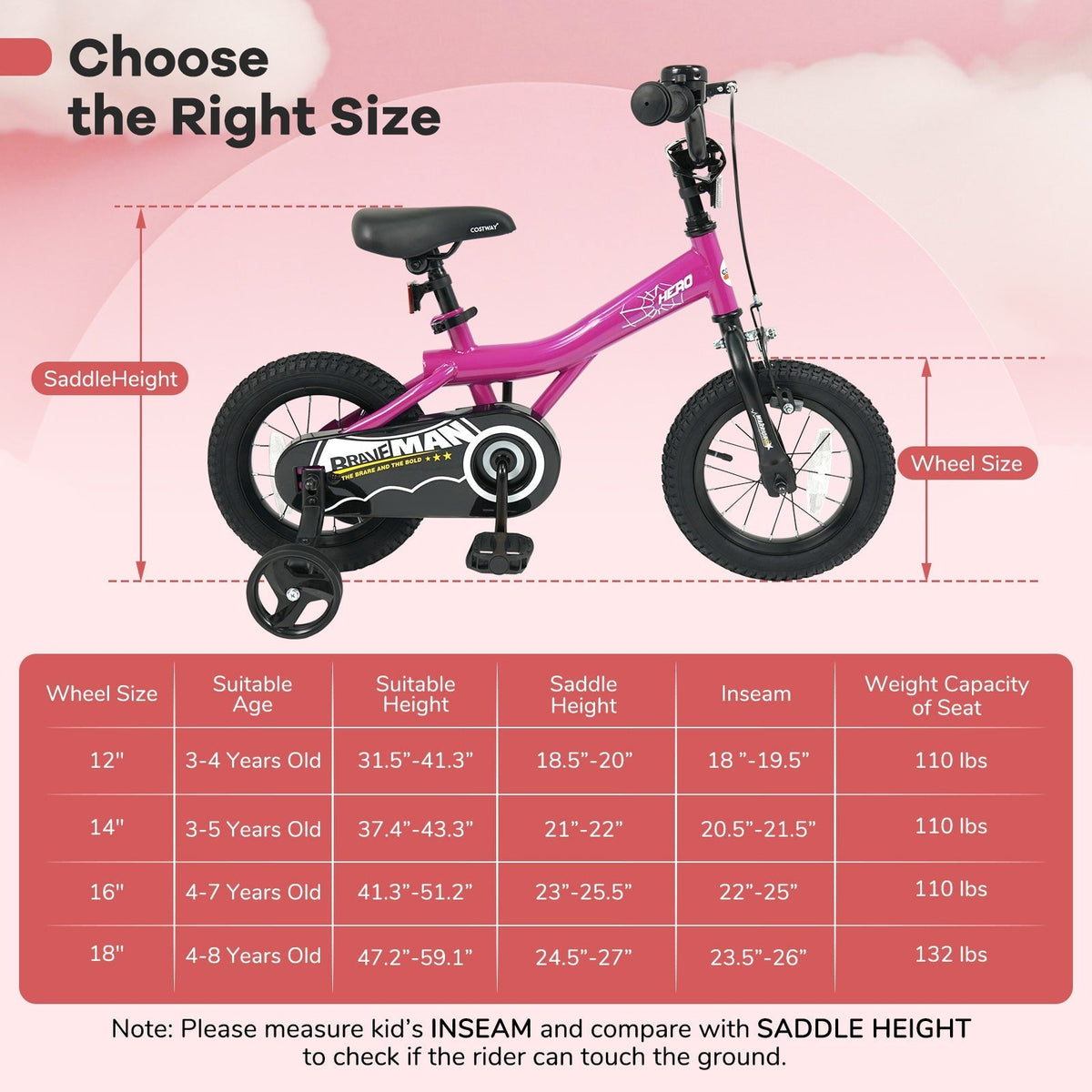 Kids Bike 14-Inch with Removable Training Wheels PinkKids BikeTorqelo.com