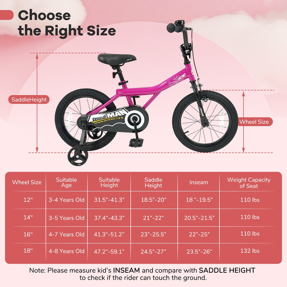 Kids Bike 14-Inch with Removable Training Wheels PinkKids BikeTorqelo.com