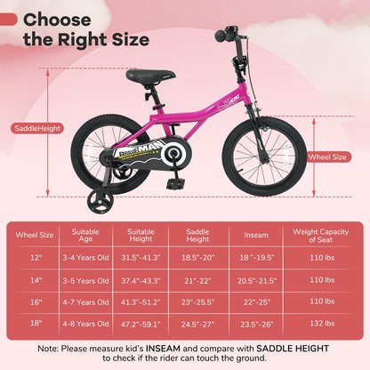 Kids Bike 14-Inch with Removable Training Wheels PinkKids BikeTorqelo.com