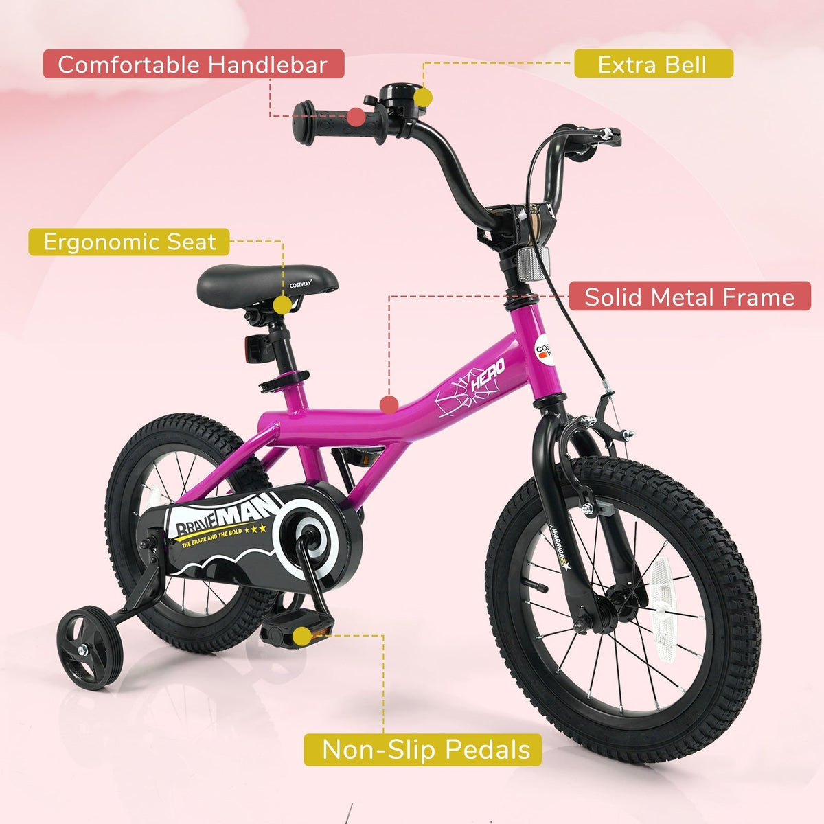 Kids Bike 14-Inch with Removable Training Wheels PinkKids BikeTorqelo.com