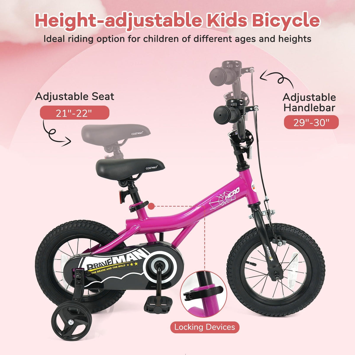 Kids Bike 14-Inch with Removable Training Wheels PinkKids BikeTorqelo.com
