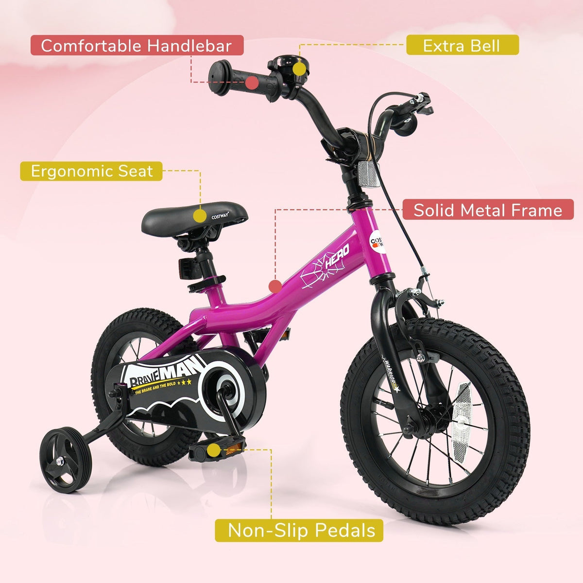 Kids Bike 14-Inch with Removable Training Wheels PinkKids BikeTorqelo.com