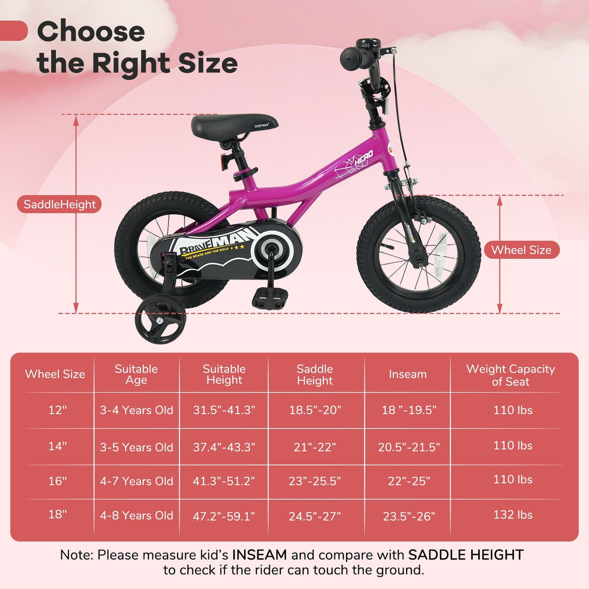 Kids Bike 14-Inch with Removable Training Wheels PinkKids BikeTorqelo.com