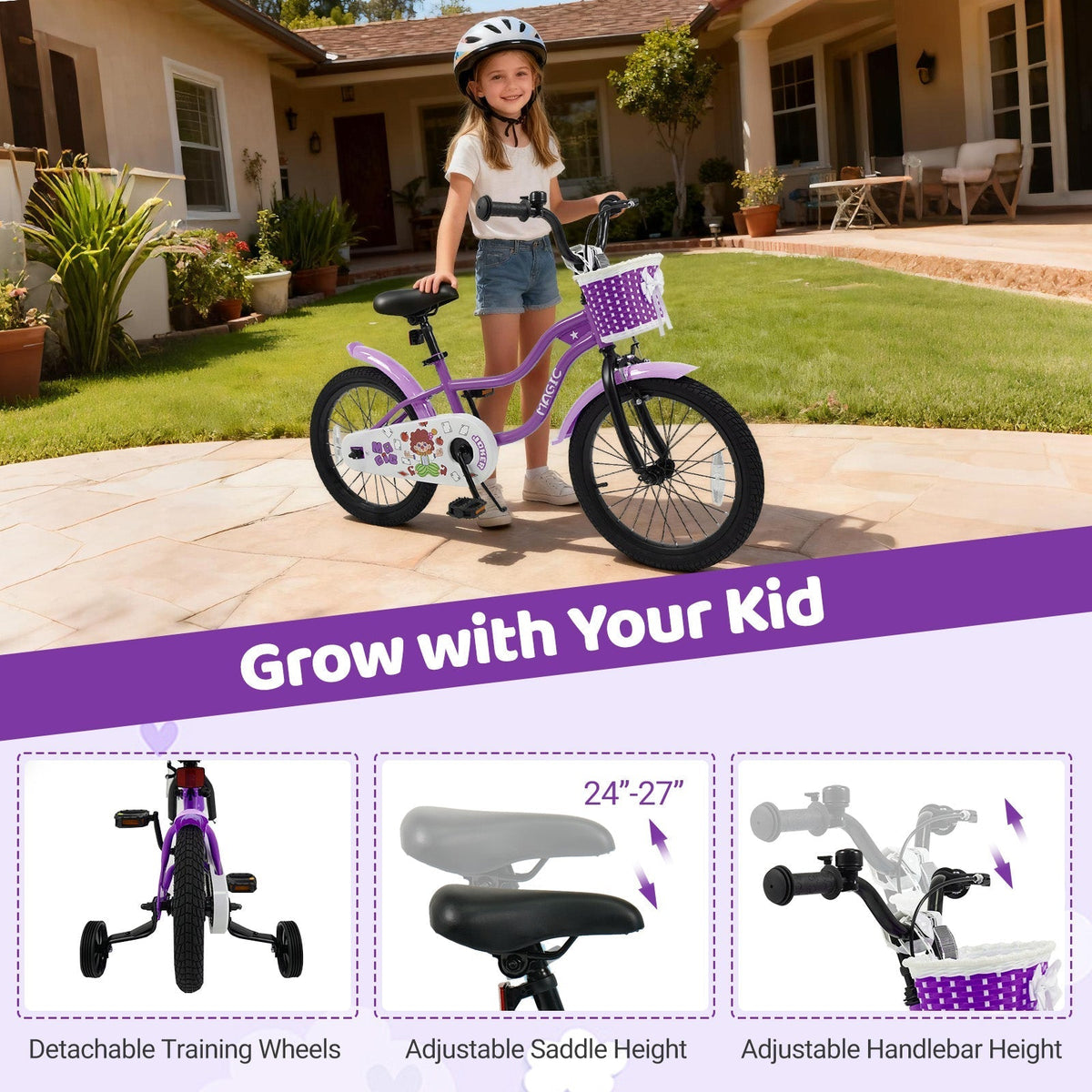 Kids Bike with Training Wheels 12-18 Inch - PurpleKids BikeTorqelo.com