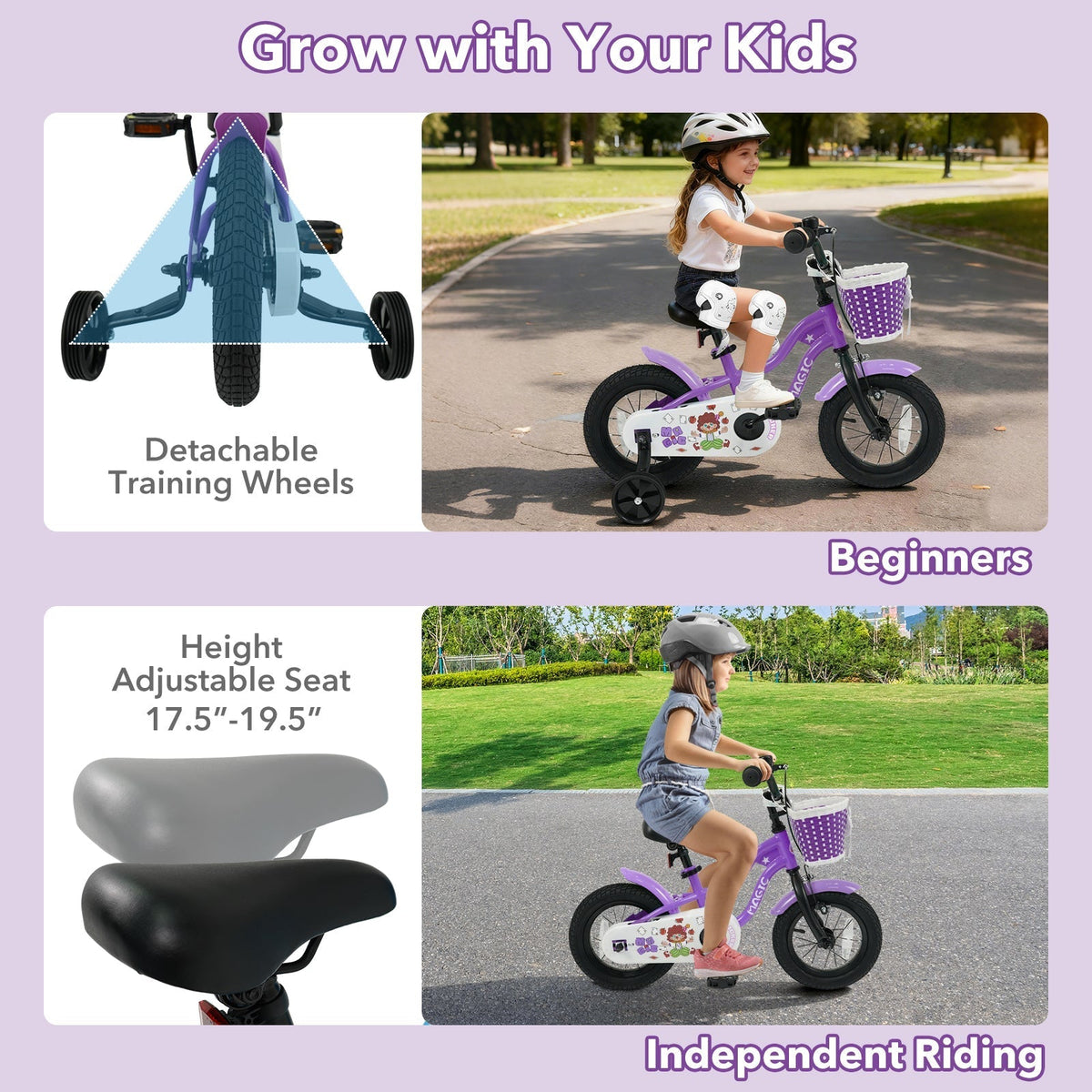 Kids Bike with Training Wheels 12-18 Inch - PurpleKids BikeTorqelo.com