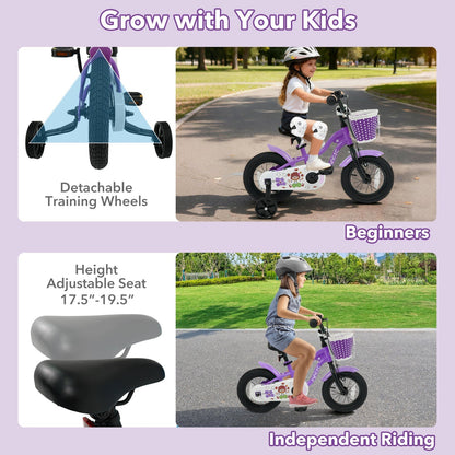 Kids Bike with Training Wheels 12-18 Inch - PurpleKids BikeTorqelo.com