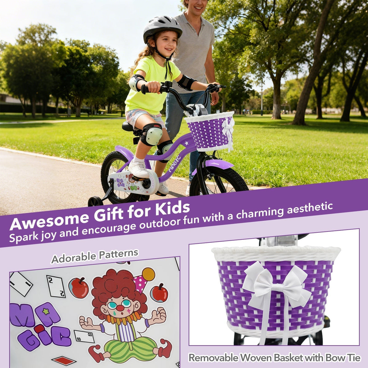 Kids Bike with Training Wheels 12-18 Inch - PurpleKids BikeTorqelo.com