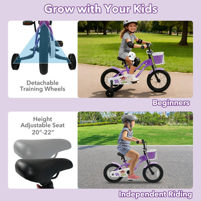 Kids Bike with Training Wheels 12-18 Inch - PurpleKids BikeTorqelo.com