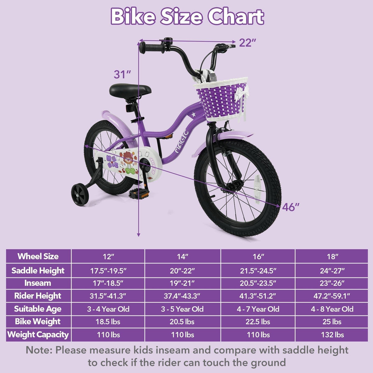 Kids Bike with Training Wheels 12-18 Inch - PurpleKids BikeTorqelo.com