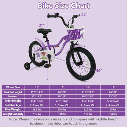 Kids Bike with Training Wheels 12-18 Inch - PurpleKids BikeTorqelo.com