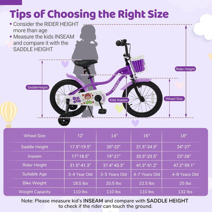 Kids Bike with Training Wheels 12-18 Inch - PurpleKids BikeTorqelo.com