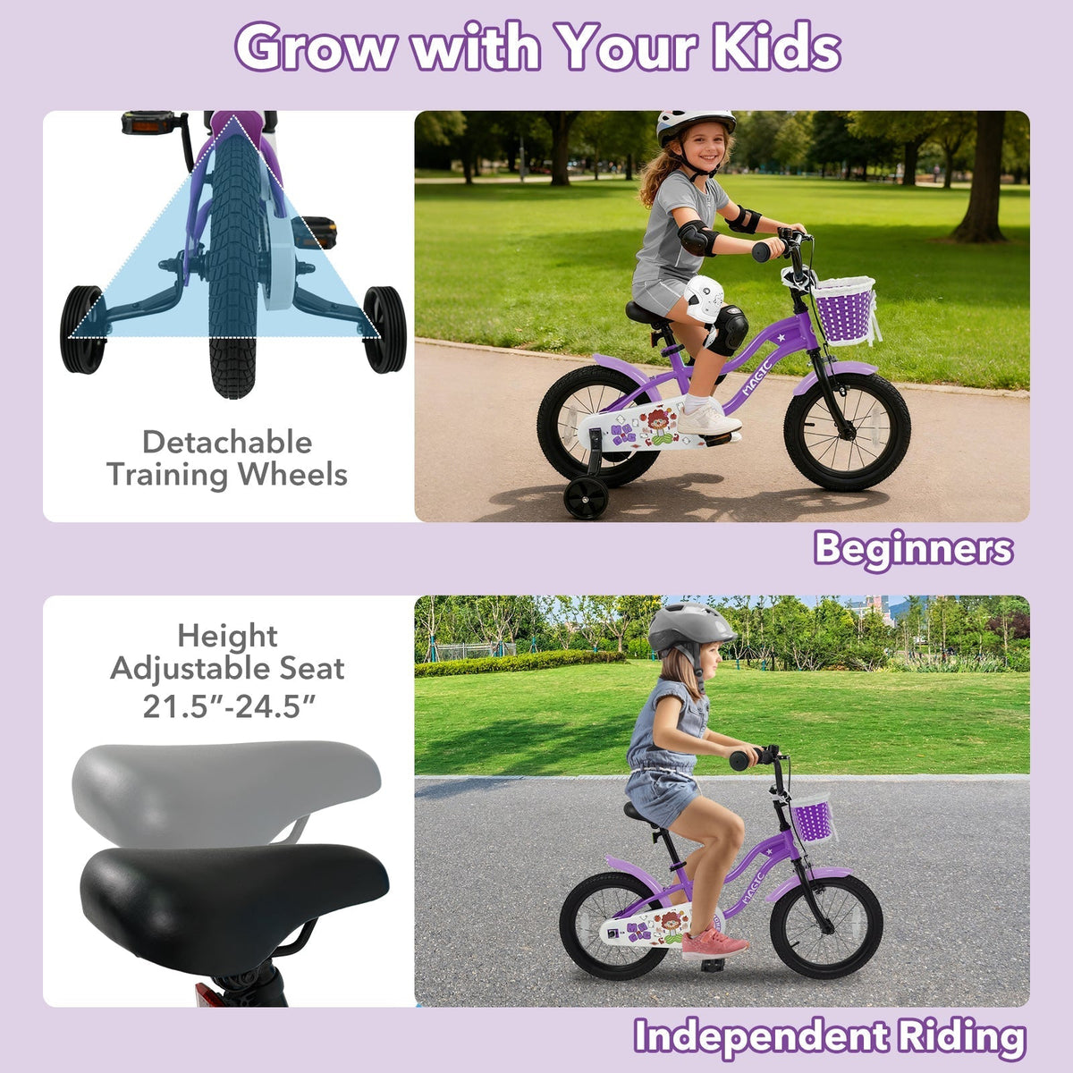 Kids Bike with Training Wheels 12-18 Inch - PurpleKids BikeTorqelo.com