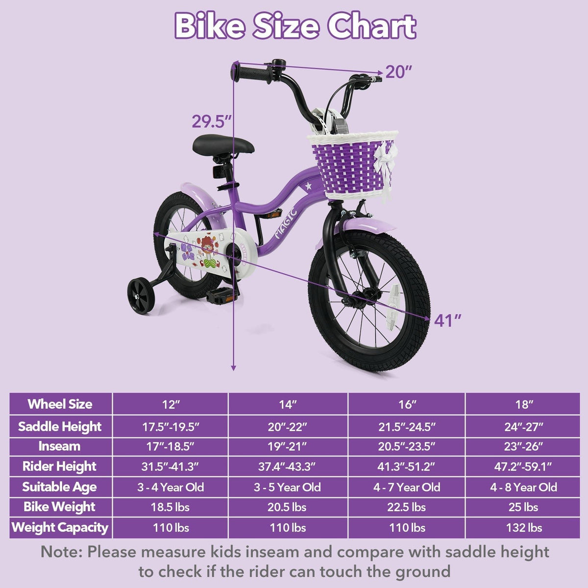 Kids Bike with Training Wheels 12-18 Inch - PurpleKids BikeTorqelo.com