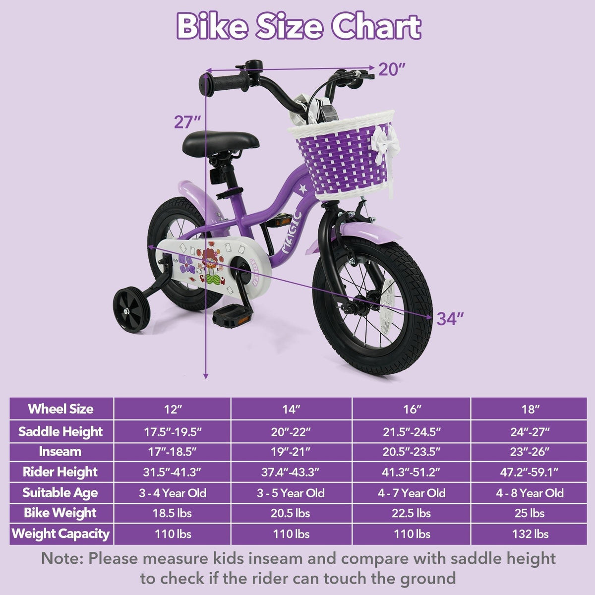 Kids Bike with Training Wheels 12-18 Inch - PurpleKids BikeTorqelo.com