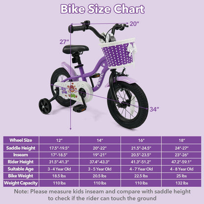 Kids Bike with Training Wheels 12-18 Inch - PurpleKids BikeTorqelo.com