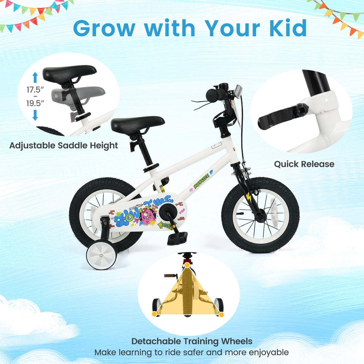 Kids Bike with Training Wheels 12-18 Inch WhiteKids BikeTorqelo.com