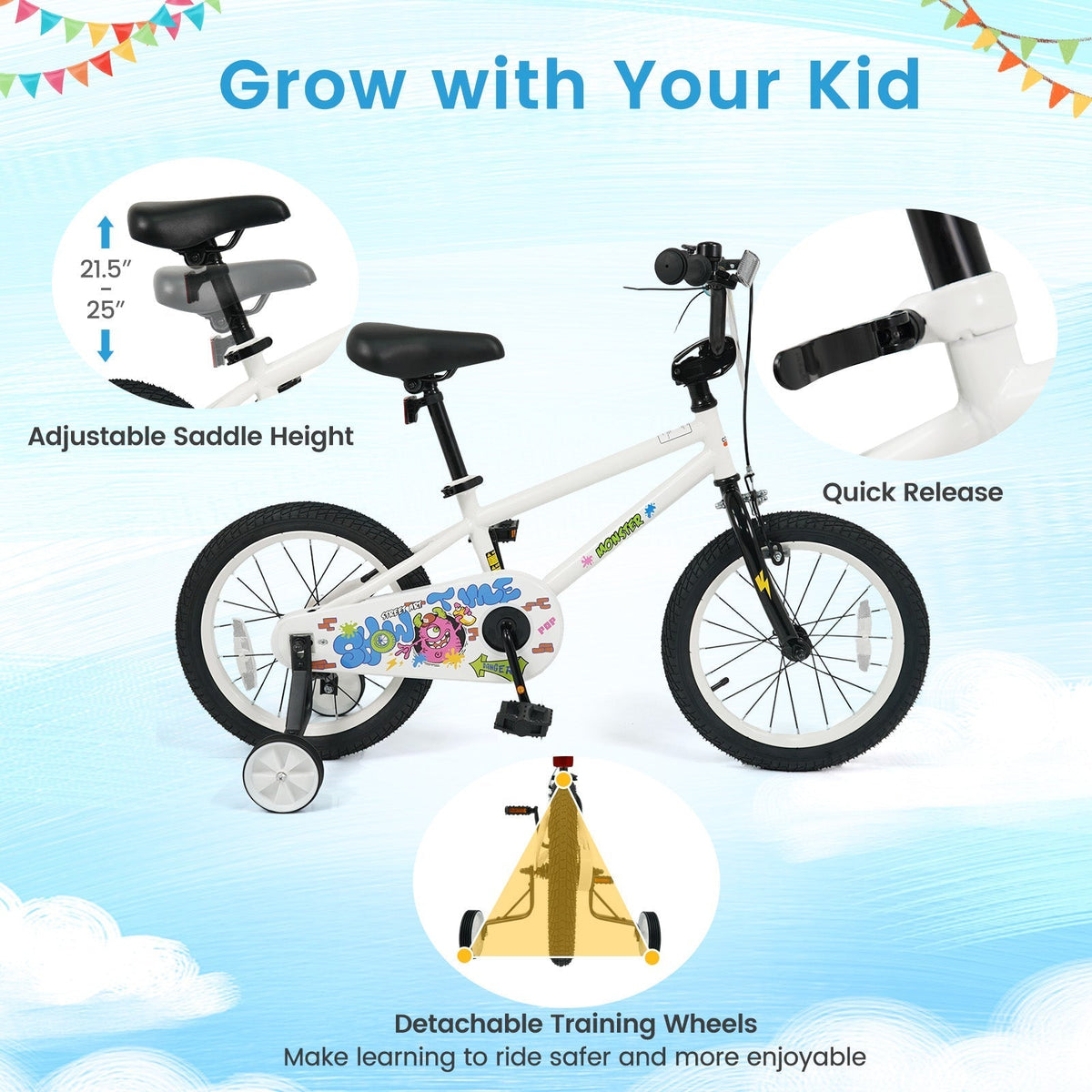 Kids Bike with Training Wheels 12-18 Inch WhiteKids BikeTorqelo.com