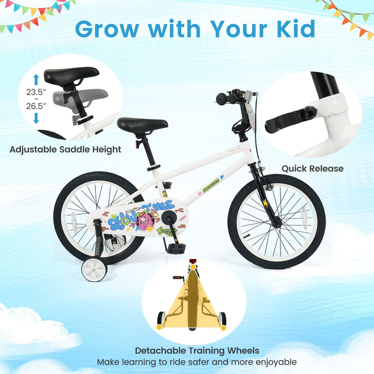 Kids Bike with Training Wheels 12-18 Inch WhiteKids BikeTorqelo.com