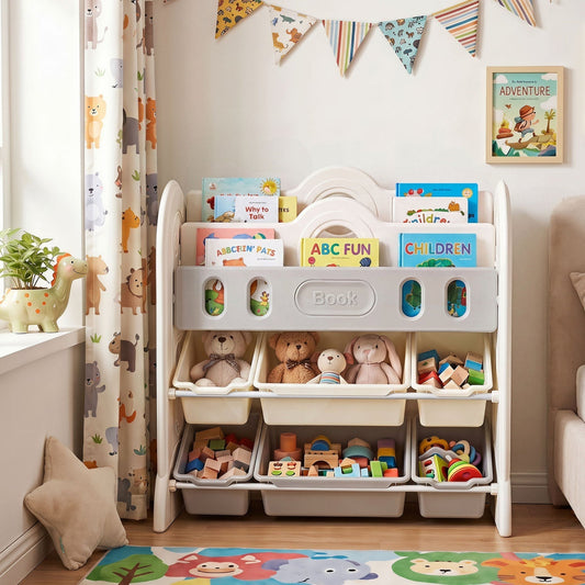 Kids Bookshelf and Toy Storage Organizer with 6 BinsKids Storage OrganizerTorqelo.com