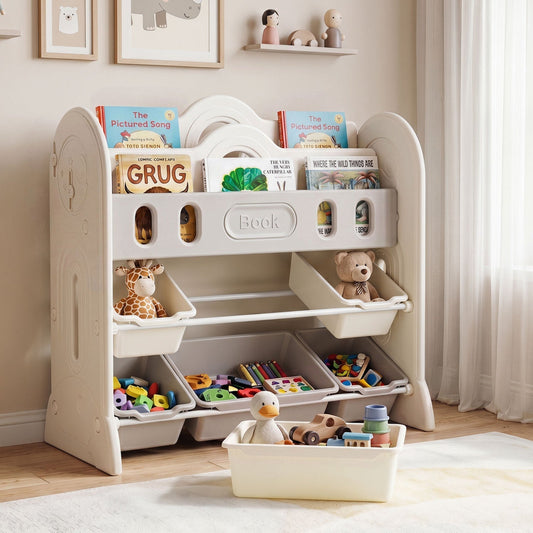 Kids Bookshelf and Toy Storage Organizer with 6 BinsKids Storage OrganizerTorqelo.com