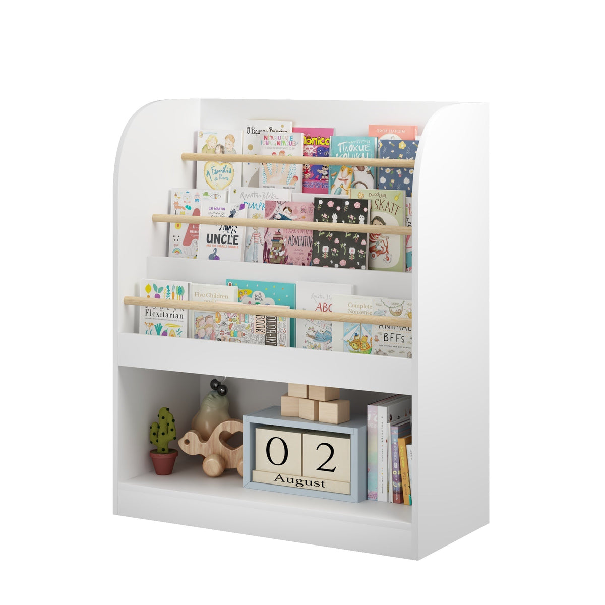 Kids Bookshelf with 3-Tier Front-Facing Display & Toy StorageKids BookshelfTorqelo.com