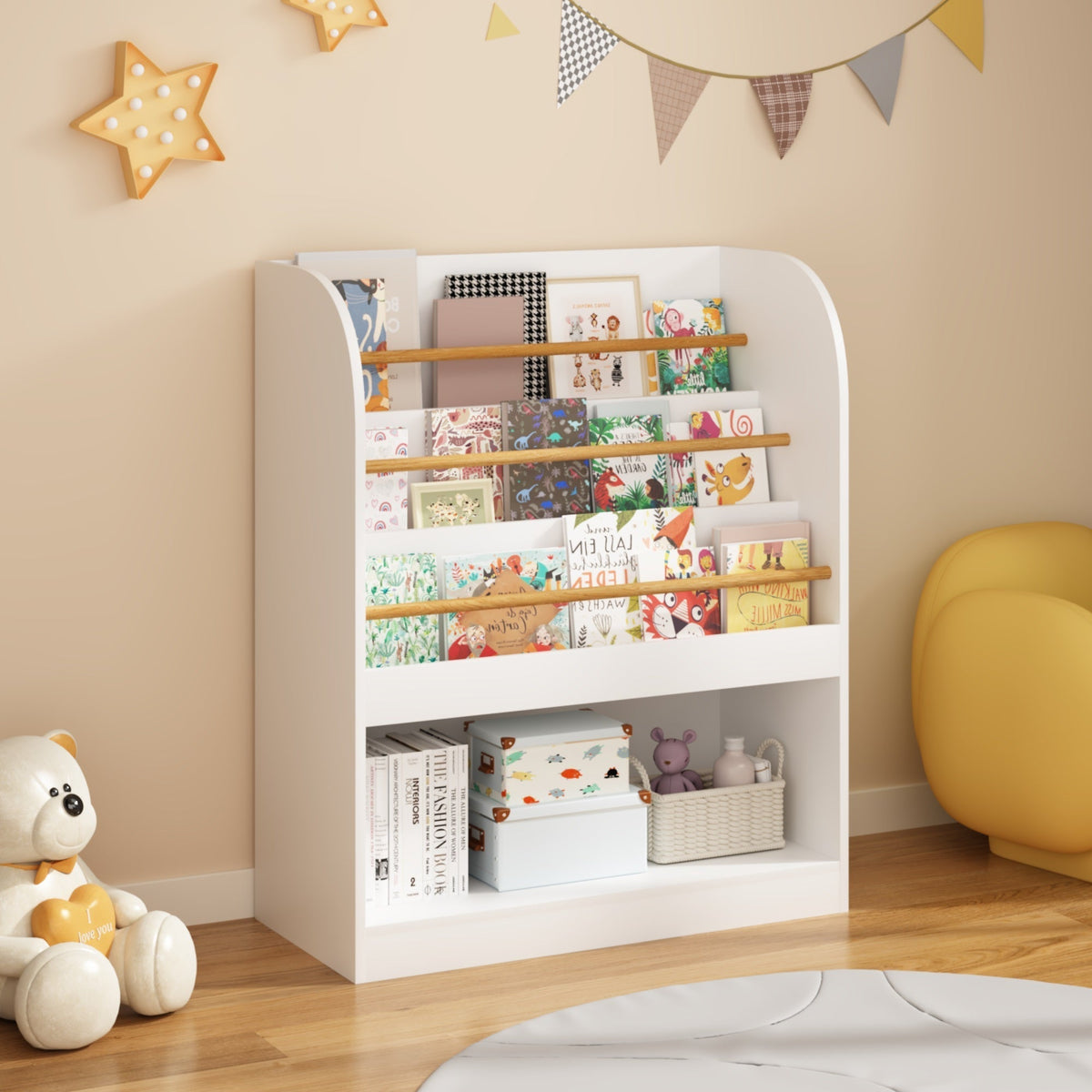 Kids Bookshelf with 3-Tier Front-Facing Display & Toy StorageKids BookshelfTorqelo.com