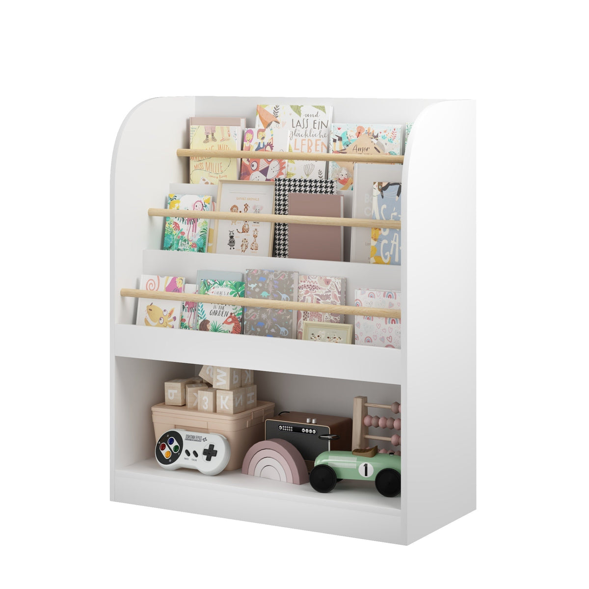 Kids Bookshelf with 3-Tier Front-Facing Display & Toy StorageKids BookshelfTorqelo.com
