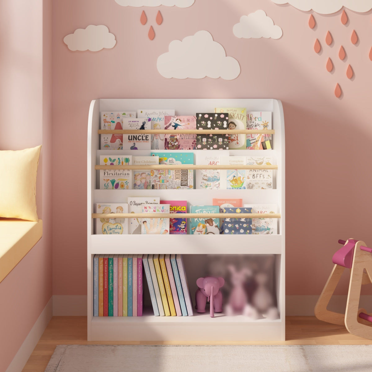 Kids Bookshelf with 3-Tier Front-Facing Display & Toy StorageKids BookshelfTorqelo.com