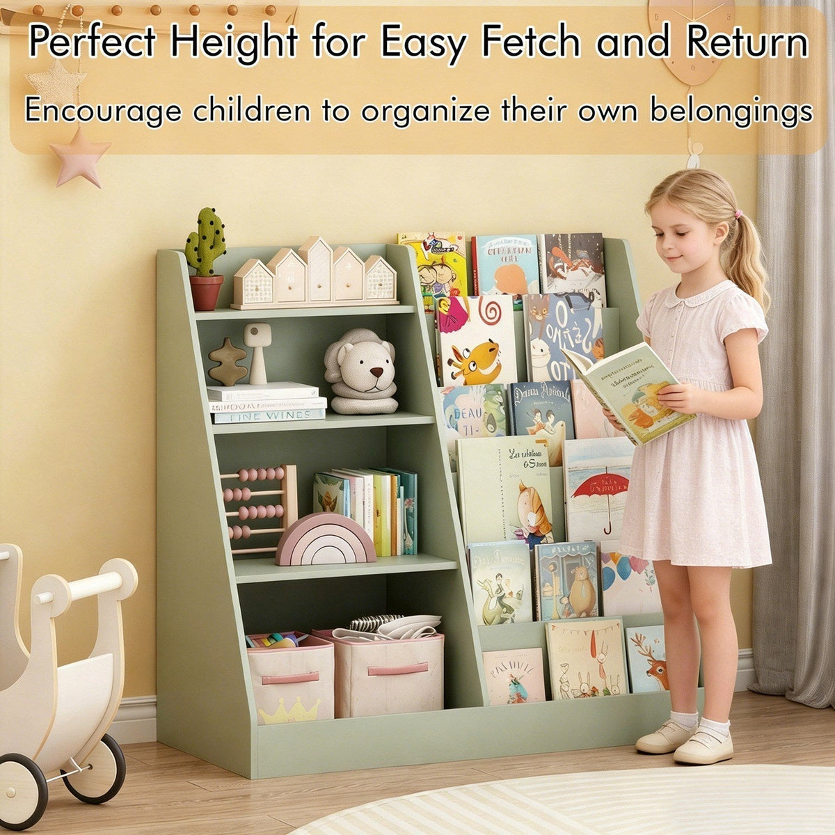 Kids Bookshelf with Toy Storage Organizer, 34.65" Multi-TierBookshelfTorqelo.com