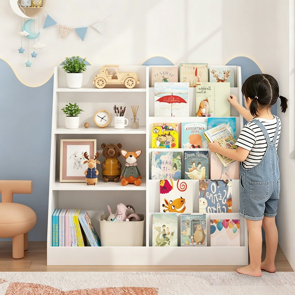 Kids Bookshelf with Toy Storage Organizer, 34.65" WoodenKids BookshelfTorqelo.com