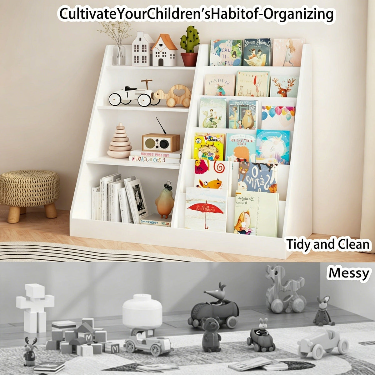 Kids Bookshelf with Toy Storage Organizer, 34.65" WoodenKids BookshelfTorqelo.com