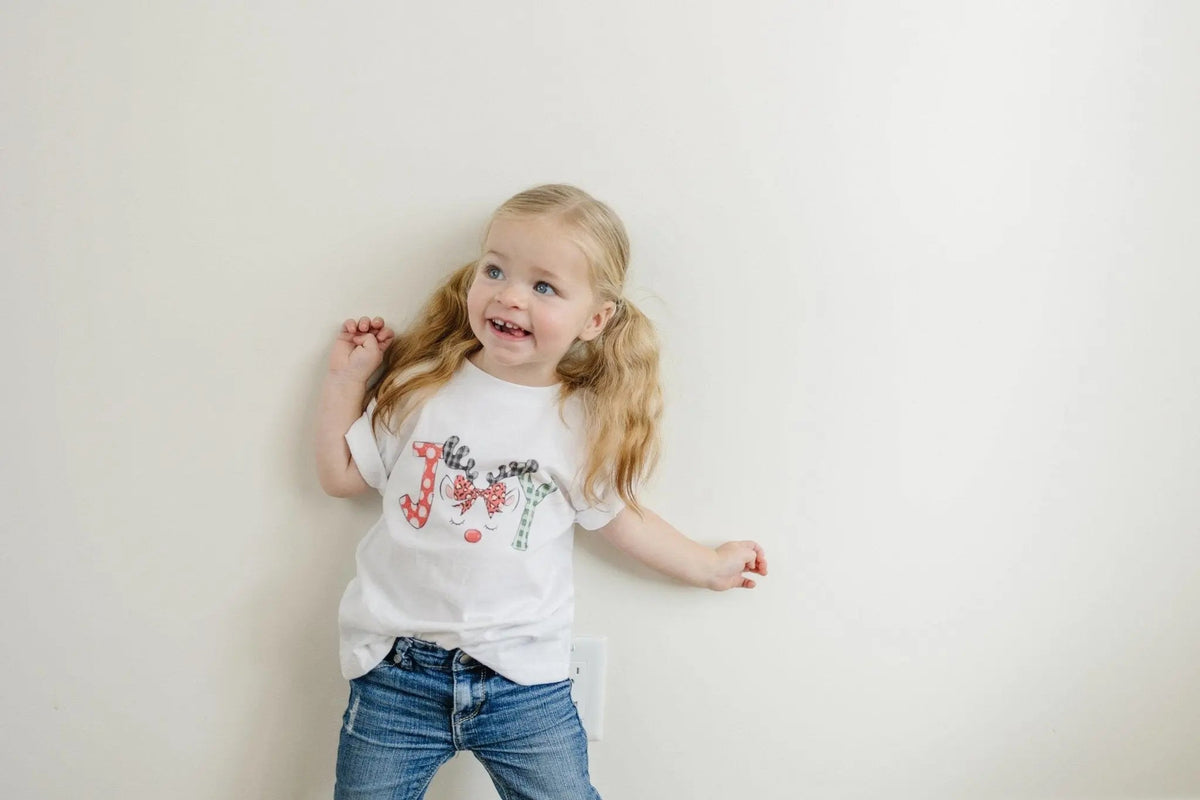 Kids Christmas Shirt – Cute Unicorn Reindeer "Joy" Tee for Girls by Joyful Moose