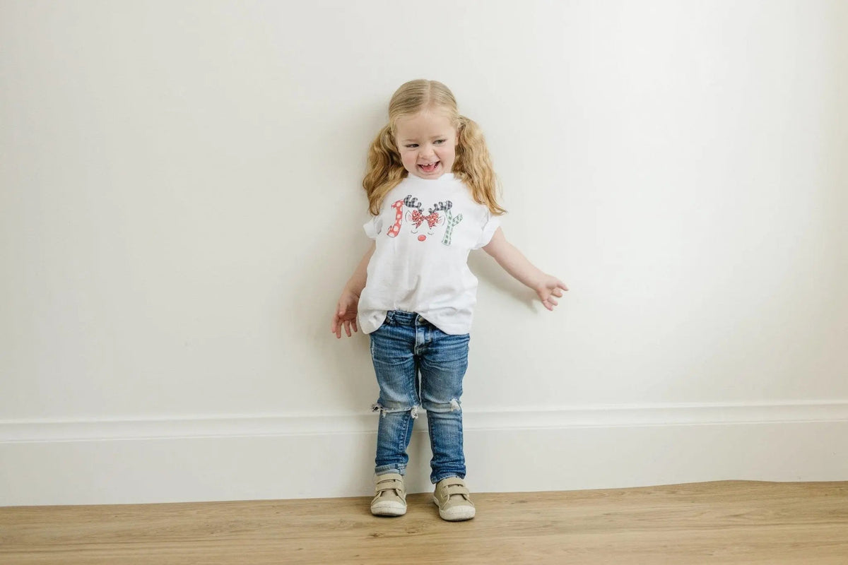 Kids Christmas Shirt – Cute Unicorn Reindeer "Joy" Tee for Girls by Joyful Moose
