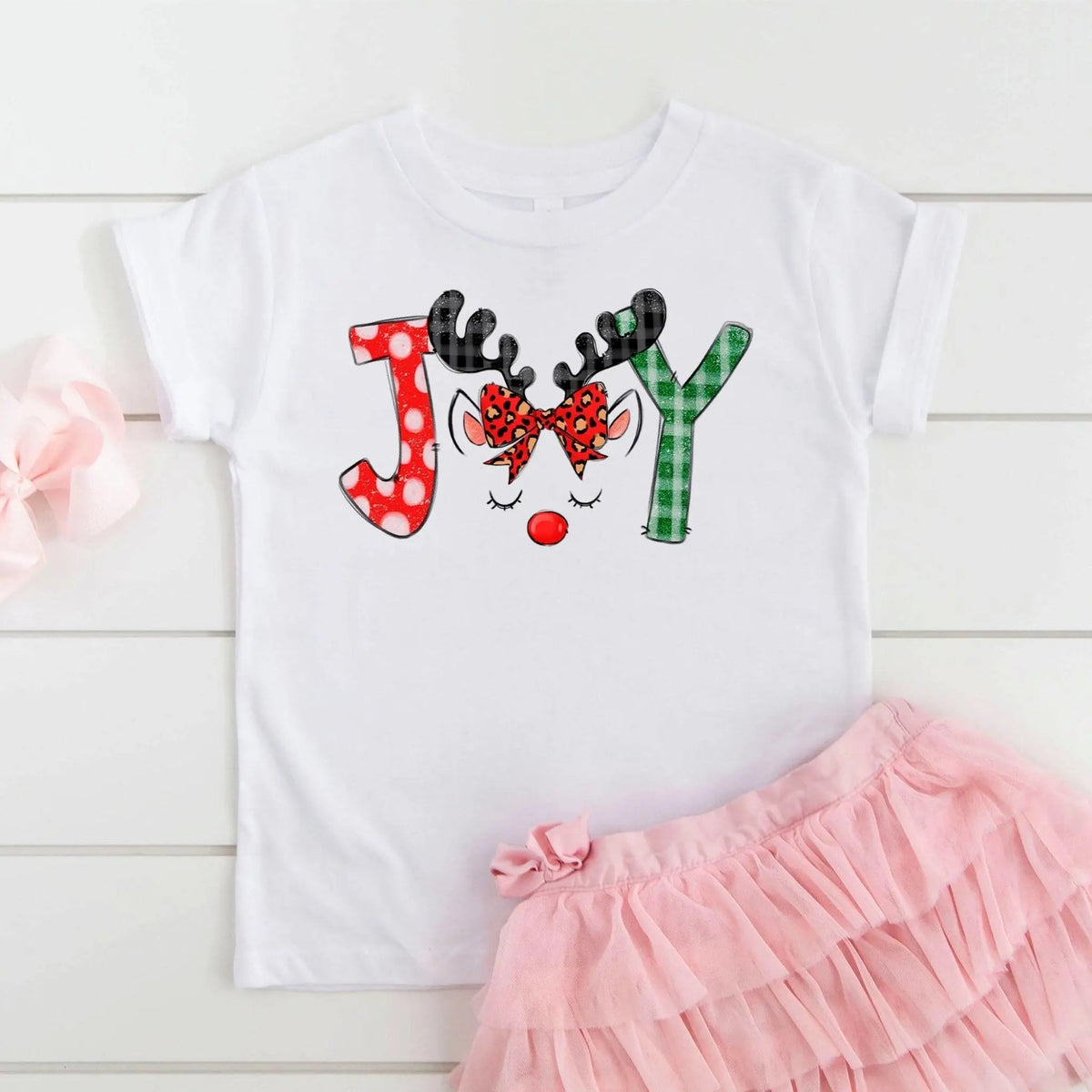 Kids Christmas Shirt – Cute Unicorn Reindeer "Joy" Tee for Girls by Joyful Moose