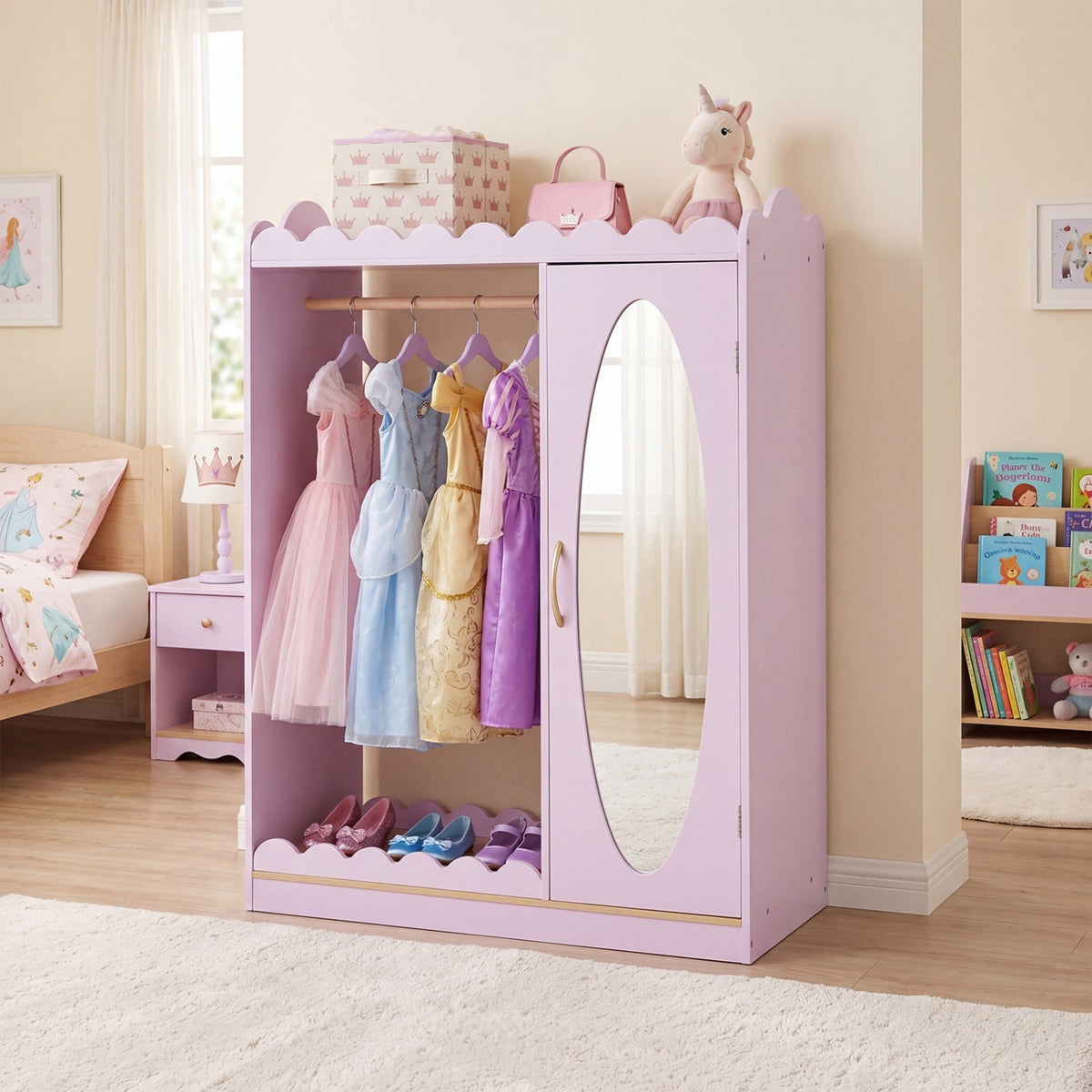 Kids Dress Up Storage Cabinet with Full Length Mirror - PinkKids Storage FurnitureTorqelo.com