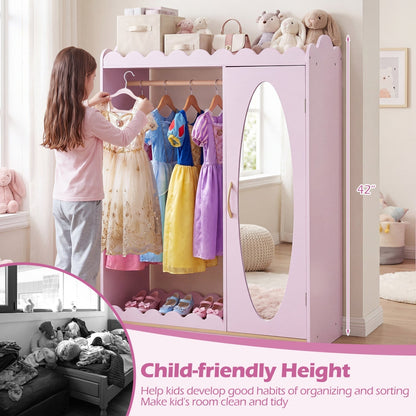 Kids Dress Up Storage Cabinet with Full Length Mirror - PinkKids Storage FurnitureTorqelo.com