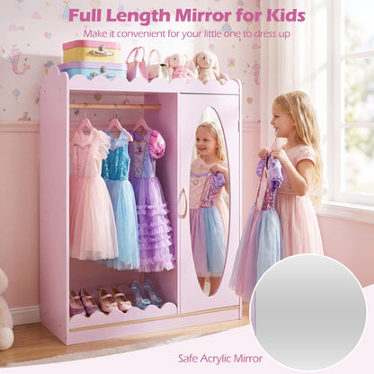 Kids Dress Up Storage Cabinet with Full Length Mirror - PinkKids Storage FurnitureTorqelo.com