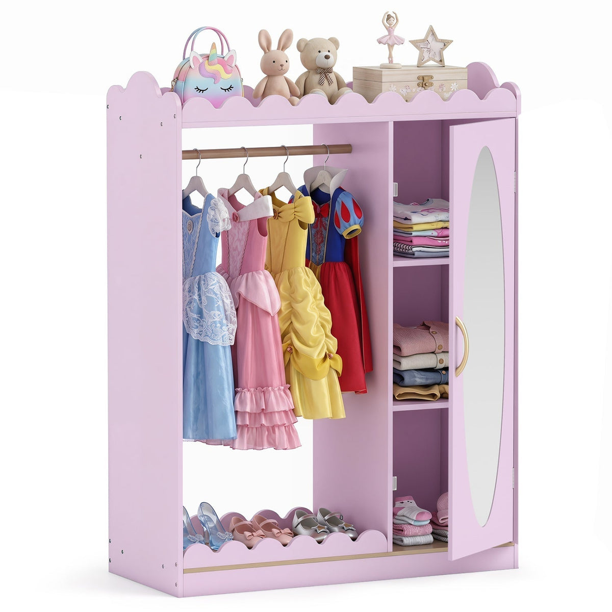Kids Dress Up Storage Cabinet with Full Length Mirror - PinkKids Storage FurnitureTorqelo.com
