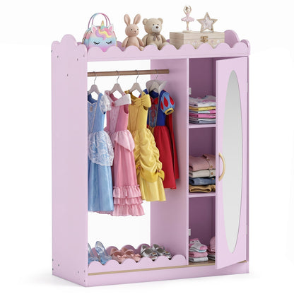 Kids Dress Up Storage Cabinet with Full Length Mirror - PinkKids Storage FurnitureTorqelo.com