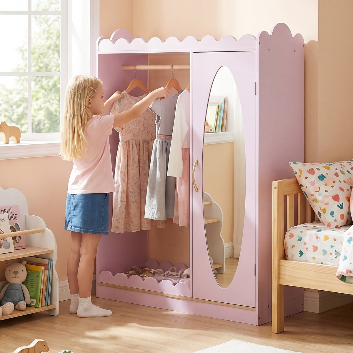 Kids Dress Up Storage Cabinet with Full Length Mirror - PinkKids Storage FurnitureTorqelo.com