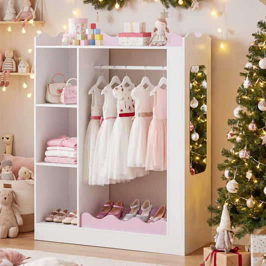 Kids Dress Up Storage with Mirror and Hanging Rack - PinkKids Storage FurnitureTorqelo.com