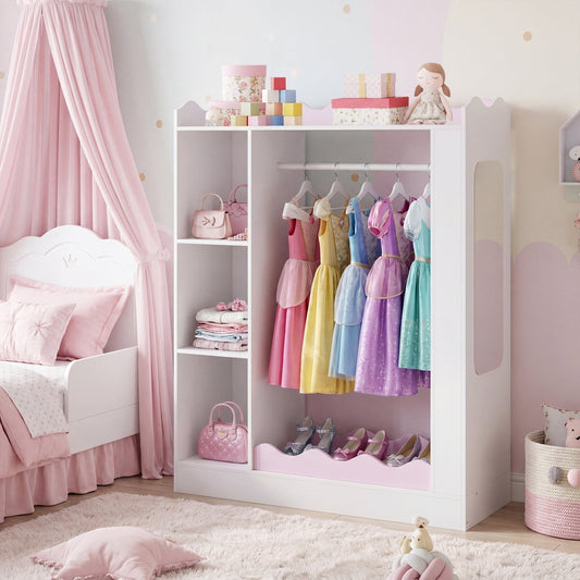 Kids Dress Up Storage with Mirror and Hanging Rack - PinkKids Storage FurnitureTorqelo.com