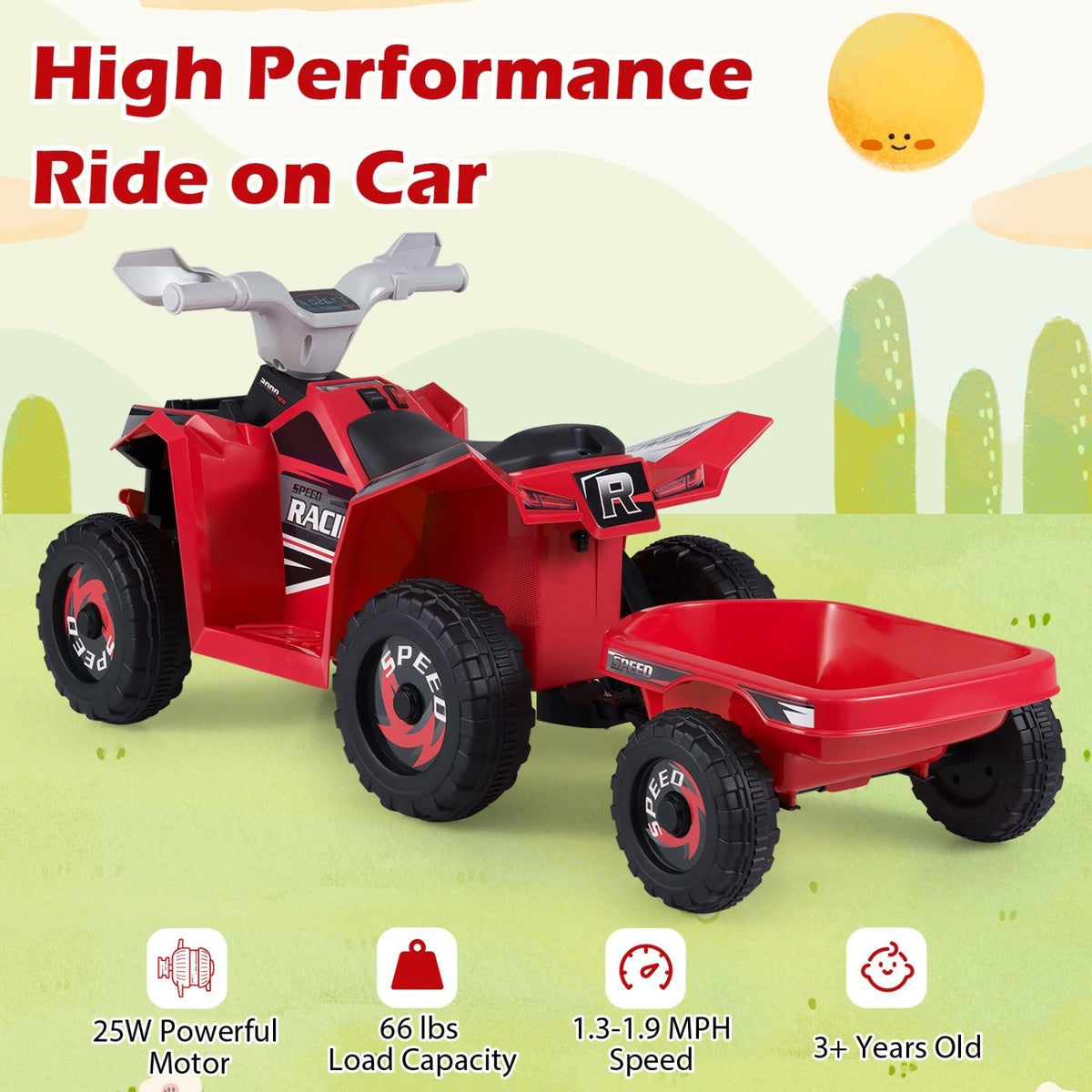 Kids Electric ATV Quad with Detachable Trailer 6VRide-On ToyTorqelo.com