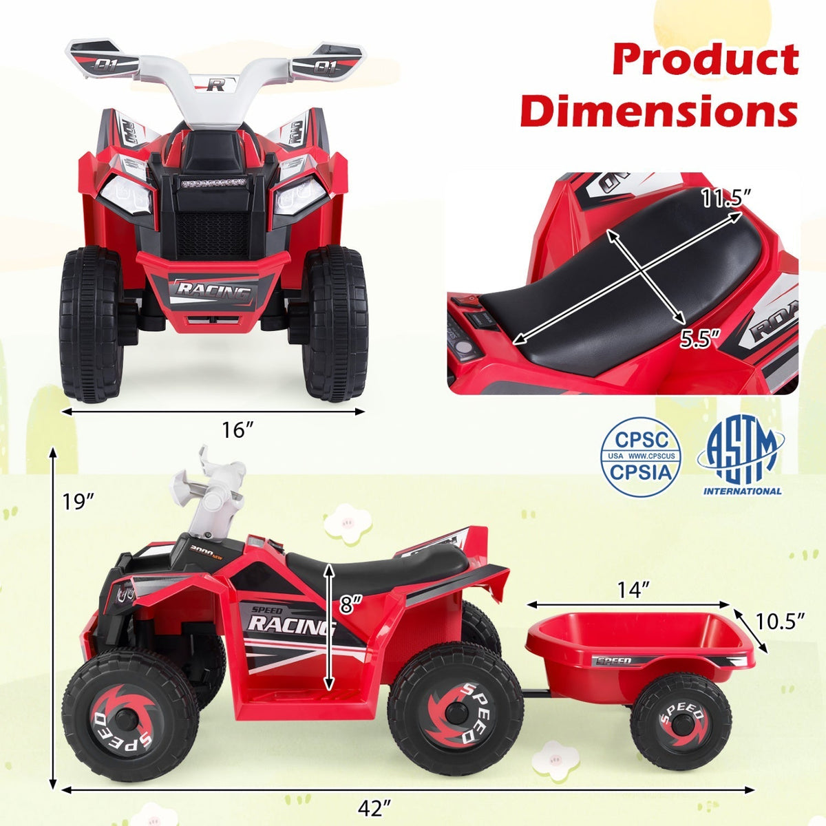Kids Electric ATV Quad with Detachable Trailer 6VRide-On ToyTorqelo.com