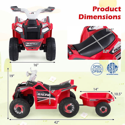 Kids Electric ATV Quad with Detachable Trailer 6VRide-On ToyTorqelo.com