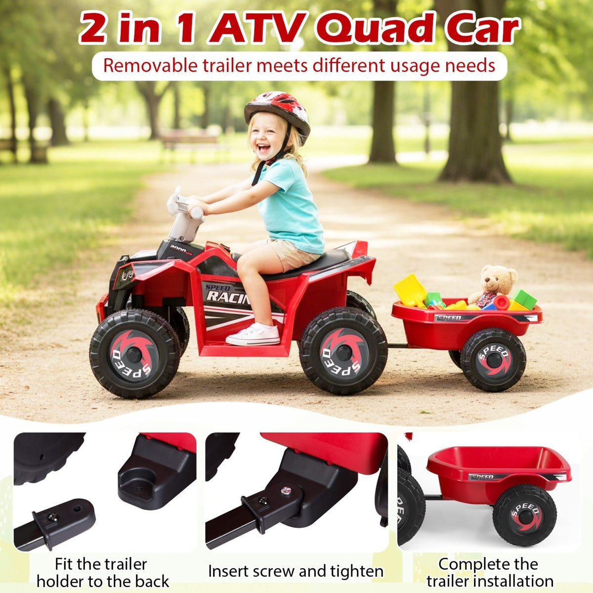 Kids Electric ATV Quad with Detachable Trailer 6VRide-On ToyTorqelo.com