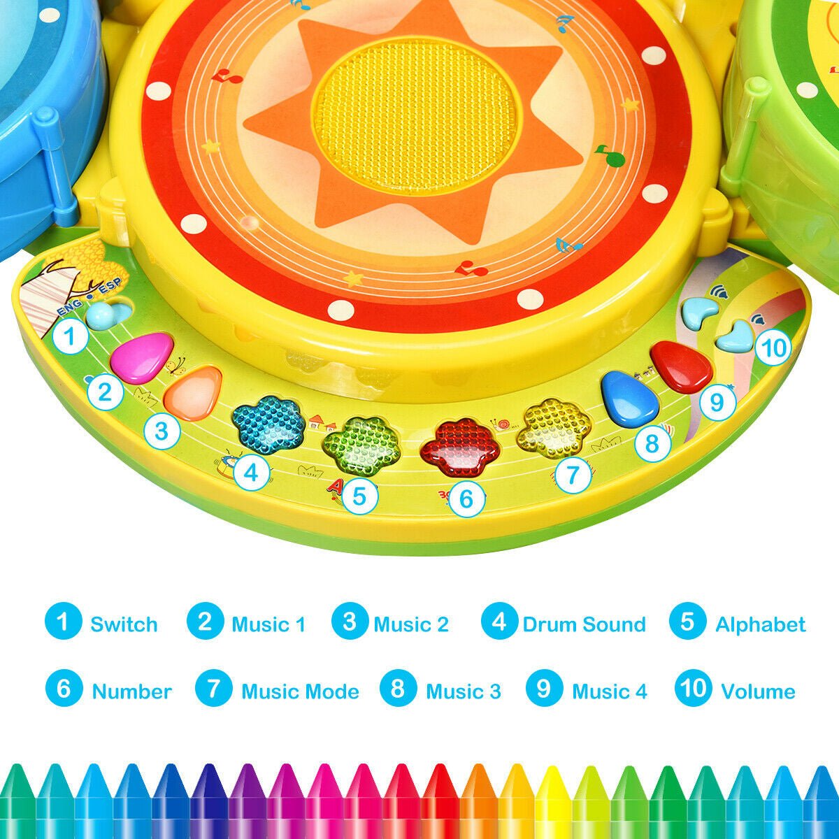 Kids Electric Jazz Drum Set with Stool Microphone and LED LightTorqelo.com