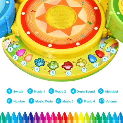 Kids Electric Jazz Drum Set with Stool Microphone and LED LightTorqelo.com
