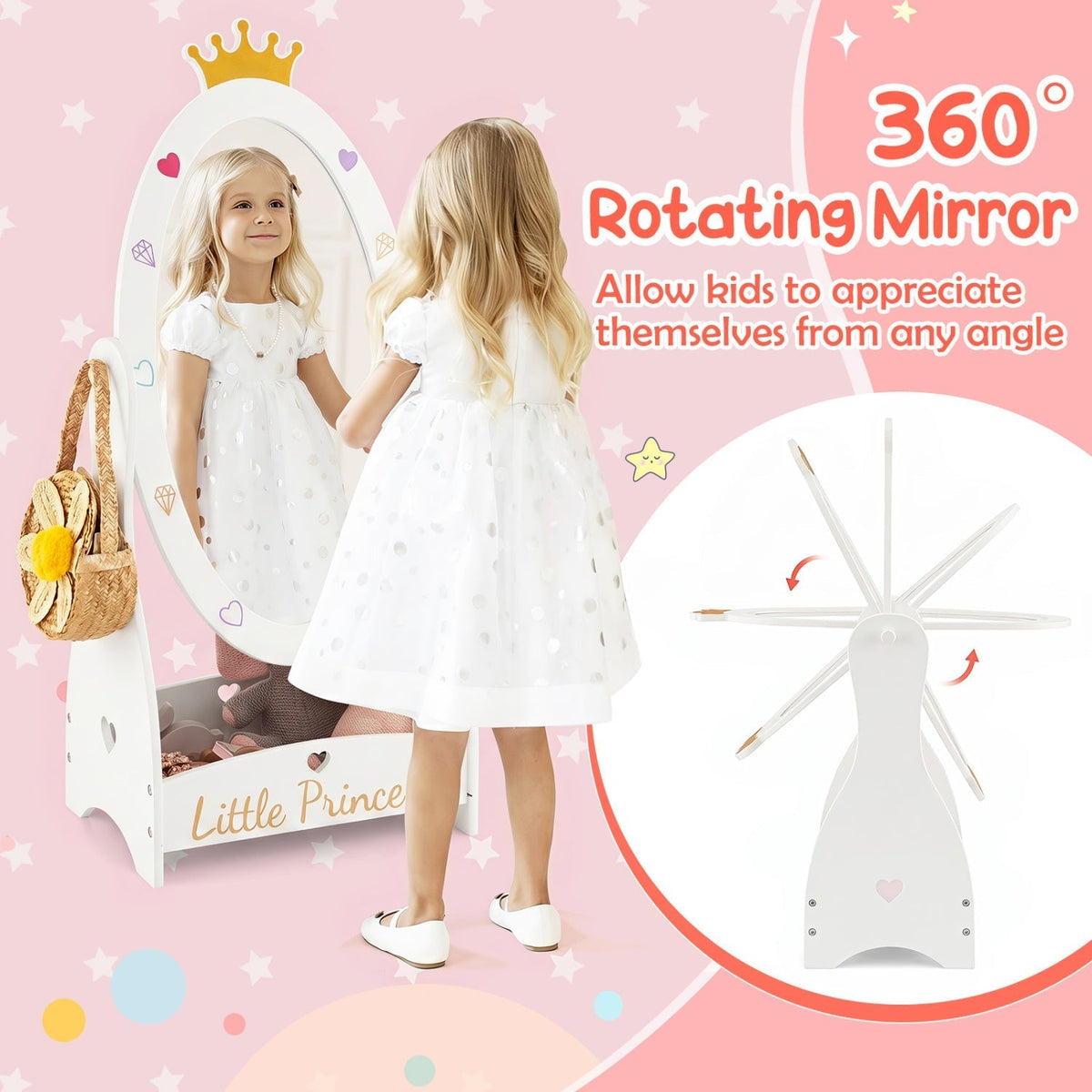 Kids Full Length Mirror with Rotatable Design and ShelfKids MirrorTorqelo.com